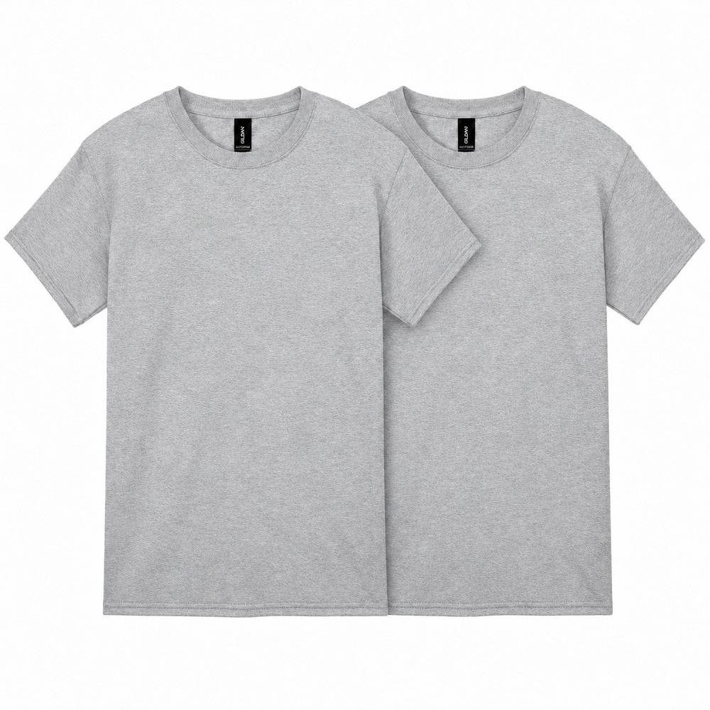 Gildan T-Shirt 2-Pack Mens L Grey Heavy Cotton Short Sleeve Crew Neck Basics